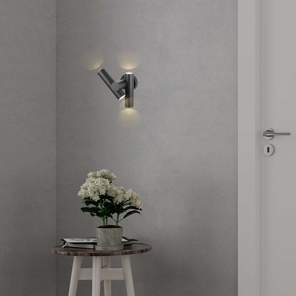 2×2.6W Lampă de Perete cu două Direcții 3000K Corp Negru IP44