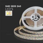 Bandă LED SMD 2835 240LED PCB Dublu IP20 15mm 3in1 21W/m 5m - Image 4