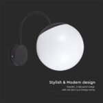 Lumină de Perete 1xE27 Negru Mat Plastic Opal Sus - Image 5