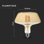 Bec LED 8W Filament E27 T180 Amber Cover 1800K - Image 4