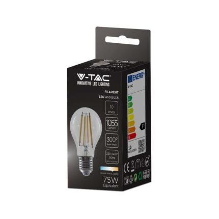 Bec LED 10W Filament E27 A60 Clear Cover 4000K