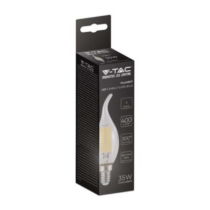 Bec LED 4W Filament E14 Clear Cover Lumâmare Flacără 6500K