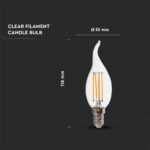 Bec LED 4W Filament E14 Clear Cover Lumâmare Flacără 6500K - Image 2