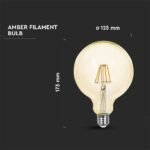 Bec LED 4W Filament E27 G125 Amber 2200K - Image 4