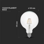 Bec LED 12.5W Filament E27 G125 Clar 3000K - Image 4