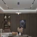 9W LED Lampă Suspendată de Design (30*300*1370MM) Corp Alb+Gri 3000K Adjustable Height - Image 2