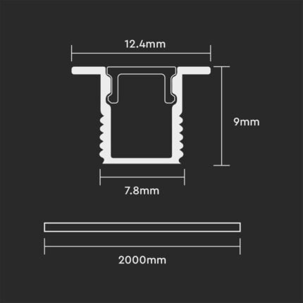 Profil Bandă LED cu Dispersor Încastrat 2000×12.4x9mm
