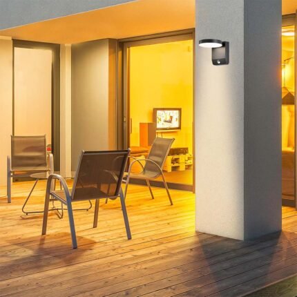 17W LED Lumină de Perete cu Senzor Corp Negru Rotund 3000K IP65