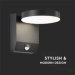 17W LED Lumină de Perete cu Senzor Corp Negru Rotund 3000K IP65 - Image 4