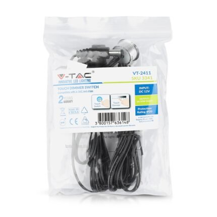 Comutator LED Touch și Dimer Argintiu + Cablu Negru