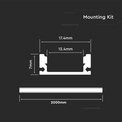 Kit Montaj din Aluminiu pentru Banda LED cu Dispersor 2000 x 17.4 x 7mm Aspect Lăptos