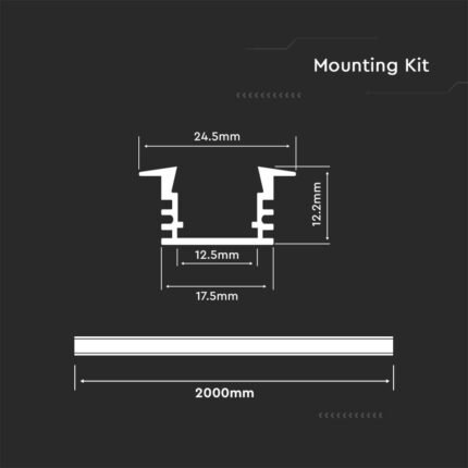 Kit Montaj din Aluminiu pentru Banda LED cu Dispersor 2000 x 24.5 x 12.2mm Aspect Lăptos