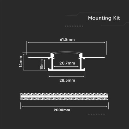 Kit Montaj din Aluminiu pentru Banda LED cu Dispersor Aspect Lăptos Gips Larg 2000mm