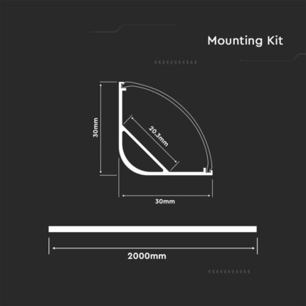 Kit Montaj din Aluminiu pentru Banda LED cu Dispersor Aspect Lăptos Gips Colț Rotund 2000mm