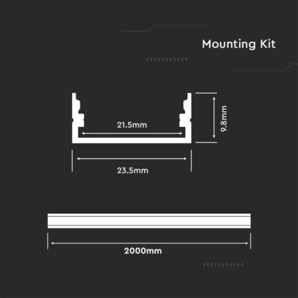 Kit Montaj din Aluminiu pentru Banda LED cu Dispersor 2000 x 23.5 x 10mm Carcasă Albă