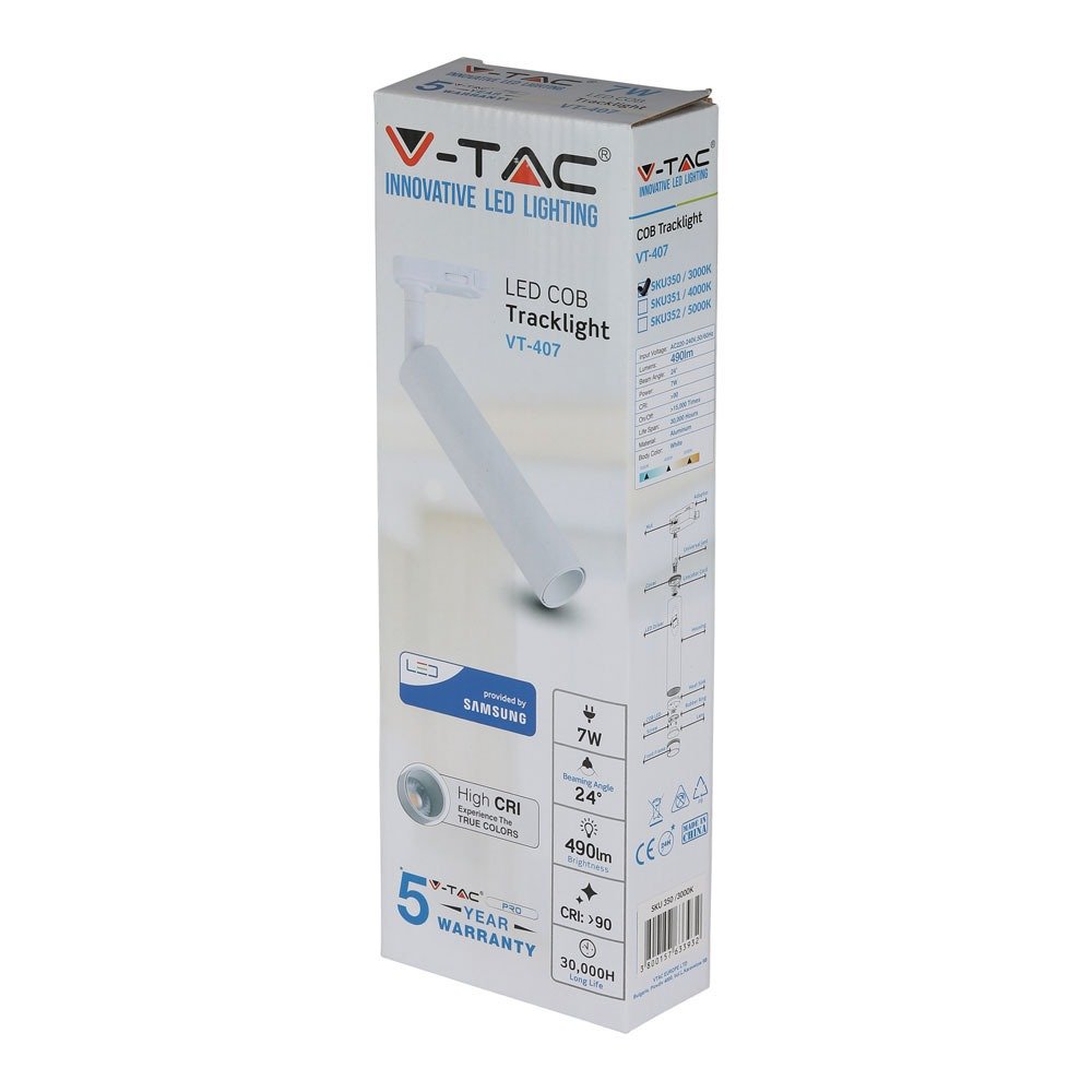 Proiector pe șină 7W LED Cip SAMSUNG Corp alb 5000K