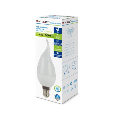 Bec LED 4W E14 Tip Lumânare flacără, Alb natural