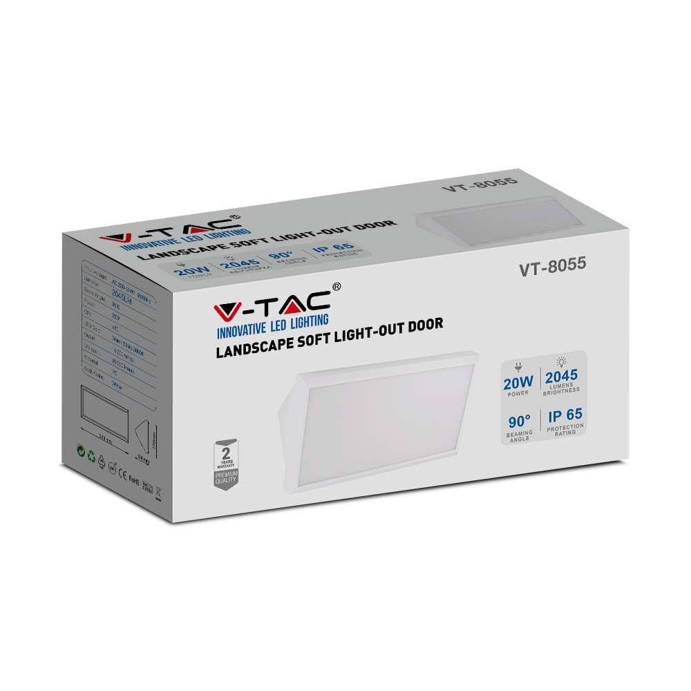 20W LED Lumină pentru Fațadă Soft Light-Large 4000K Corp Alb IP65