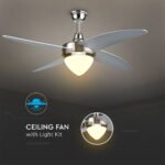 15W 3 in 1 LED Ventilator de Tavan Control RF 4 Pale 60W AC Motor - Image 5