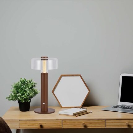 LED Lampă de Masă cu Acumulator 1800mAh 150 x 300 3 in 1 Corp Maro