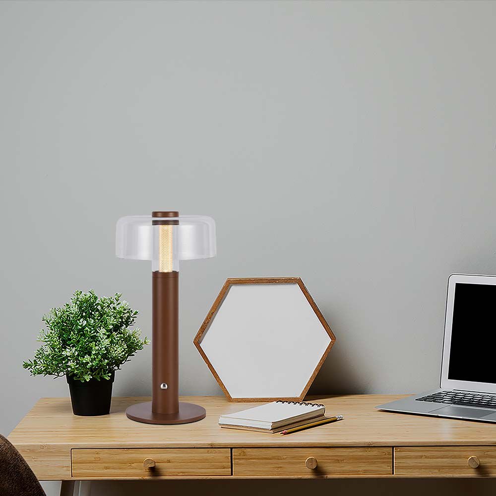 LED Lampă de Masă cu Acumulator 1800mAh 150 x 300 3 in 1 Corp Maro