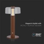 LED Lampă de Masă cu Acumulator 1800mAh 150 x 300 3 in 1 Corp Maro - Image 5