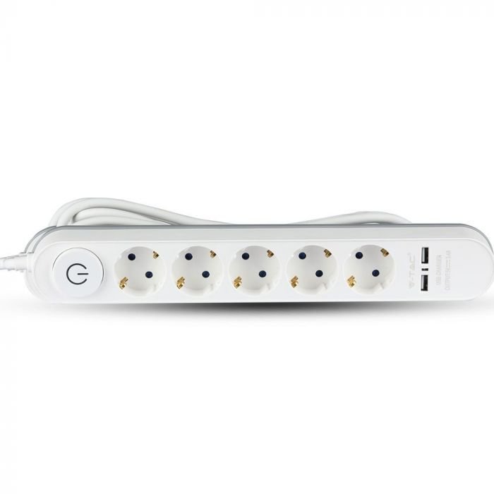 Prelungitor 4 Intrări Întrerupator iluminat & 2 Port-uri USB 3G 1.5mm x 1,4m Alb