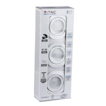 Spot LED GU10 Ramă Corp Alb 6400K 3pcs/Pachet