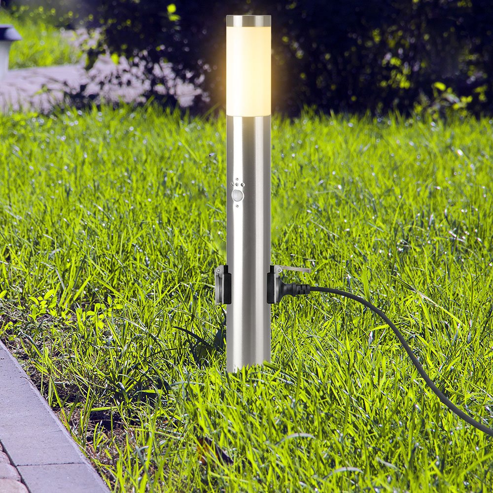 E27 Bollard Lamp 60cm PIR Senzor 2 EU Plug Sockets Oțel Inoxidabil Satin Nichel IP44