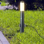 E27 Bollard Lamp 60cm PIR Senzor 2 EU Plug Sockets Oțel Inoxidabil NegruIP44