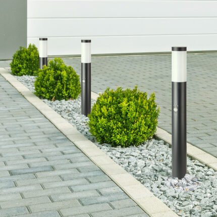 E27 Bollard Lamp 80cm PIR Senzor Oțel Inoxidabil Corp Negru IP44