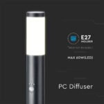 E27 Bollard Lamp 80cm PIR Senzor Oțel Inoxidabil Corp Negru IP44 - Image 5