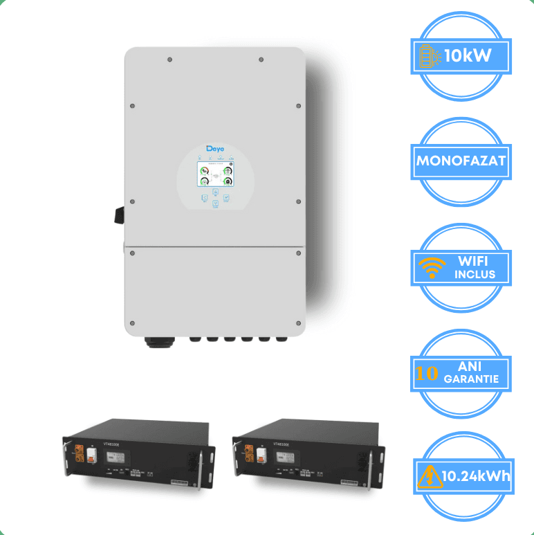 Invertor Deye 10kW, SUN-10K-SG02LP1-EU-AM3 + Acumulator V-TAC 10.24kWh