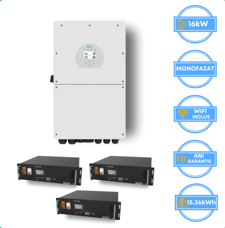 Invertor Deye 16kW, SUN-16K-SG01LP1-EU + Acumulator V-TAC 15.36kWh