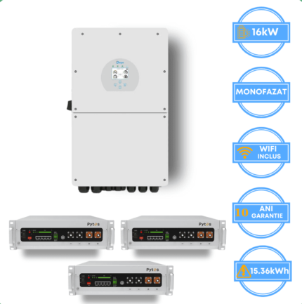 Invertor Deye 16kW, SUN-16K-SG01LP1-EU + Acumulator Pytes 15.36kWh, v5a