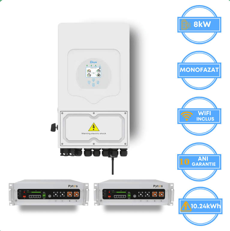 Invertor Deye 8kW, SUN-8K-SG05LP1-EU-AM2-P + Acumulator Pytes 10.24kWh, v5a