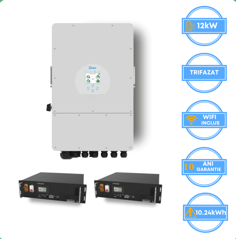 Invertor Deye 12kW, SUN-12K-SG05LP3-EU-SM2 + Acumulator V-TAC 10.24kWh