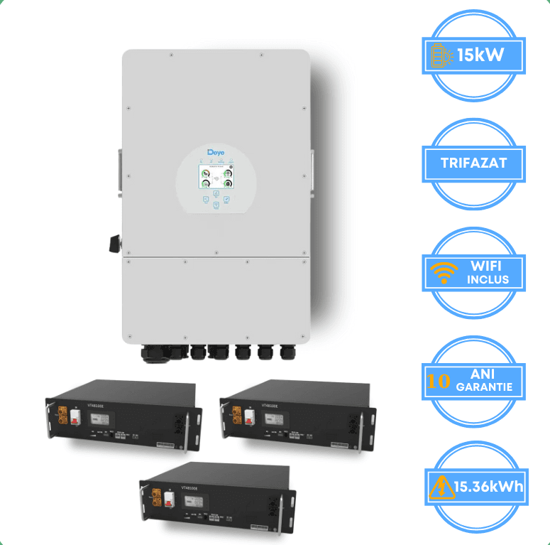 Invertor Deye 15kW, SUN-15K-SG05LP3-EU-SM2 + Acumulator V-TAC 15.36kWh