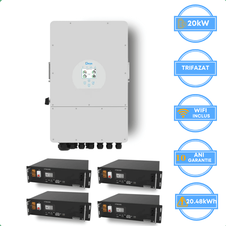 Invertor Deye 20kW, SUN-20K-SG05LP3-EU-SM2 + Acumulator V-TAC 20.48kWh