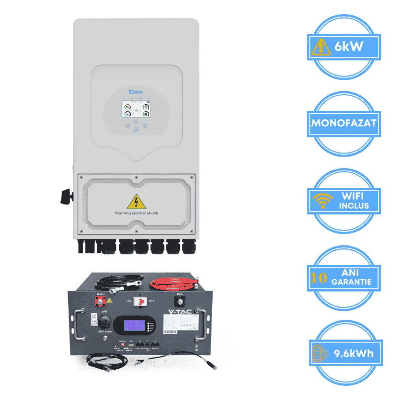Invertor Deye 6kW, SUN-6K-SG05LP1-EU-AM2-P + Acumulator V-TAC 9.6 kWh
