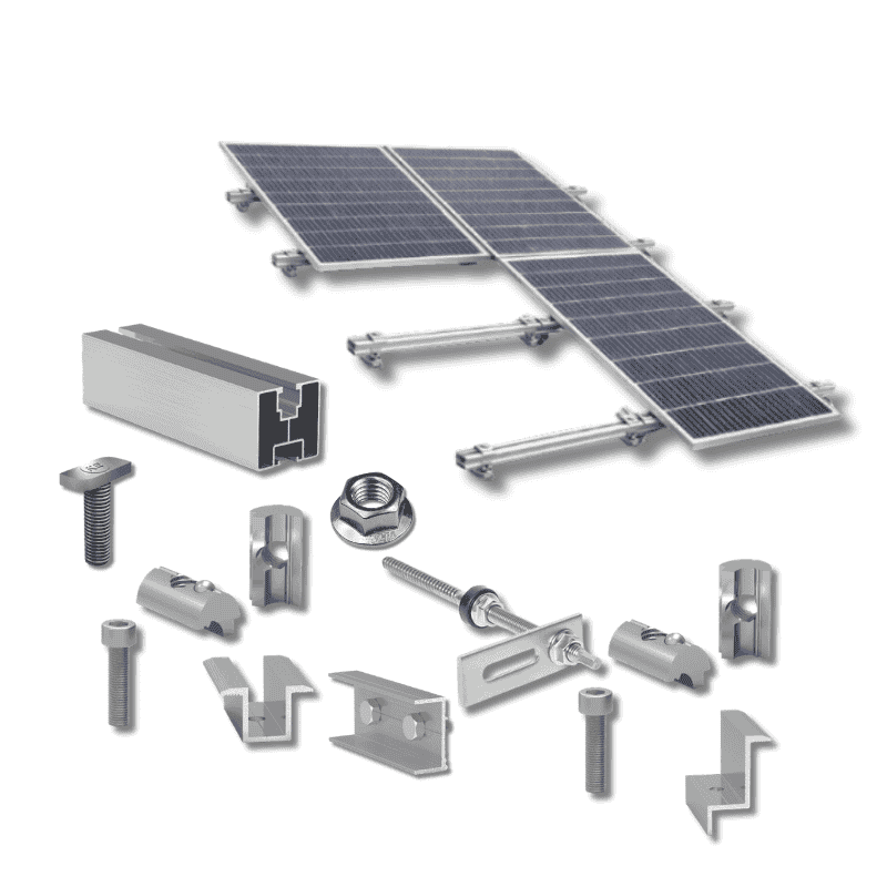Kit structură pentru 6 panouri fotovoltaice, 1 rând, țiglă metalică